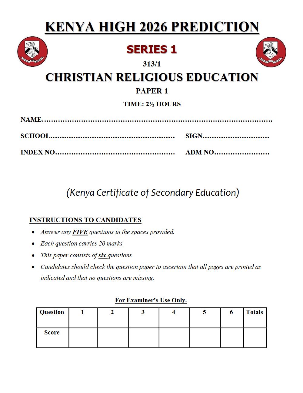 Thumbnail preview of Form 4 CRE Paper 1 KCSE Prediction 2026_11