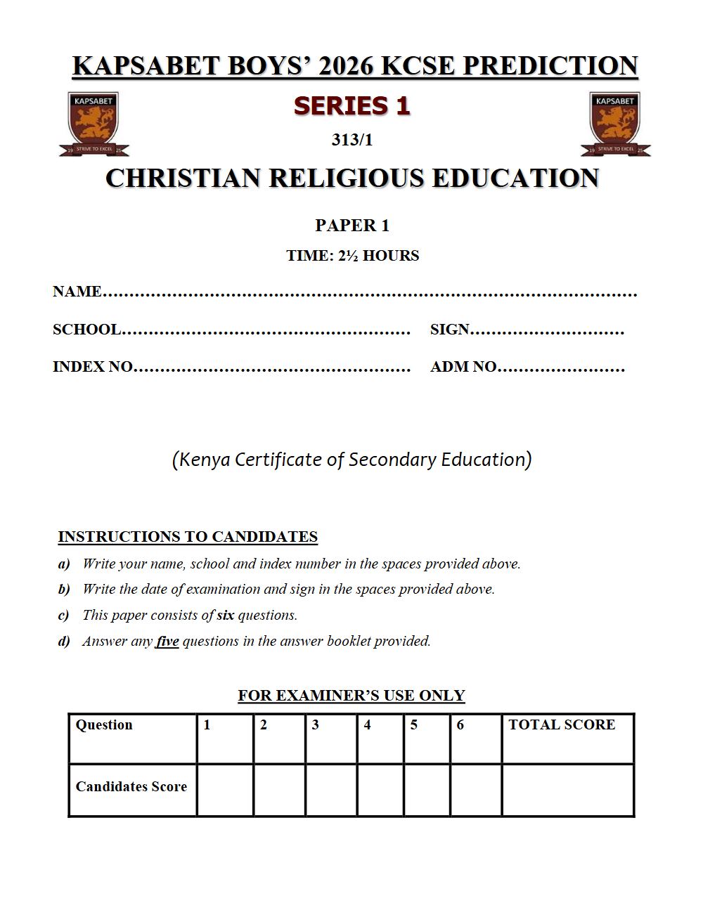 Thumbnail preview of Form 4 CRE Paper 1 KCSE Prediction 2026_12