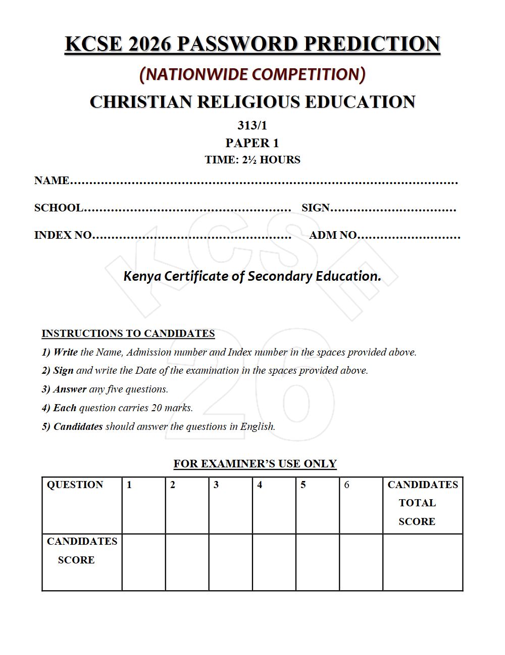 Thumbnail preview of Form 4 CRE Paper 1 KCSE Prediction 2026_13