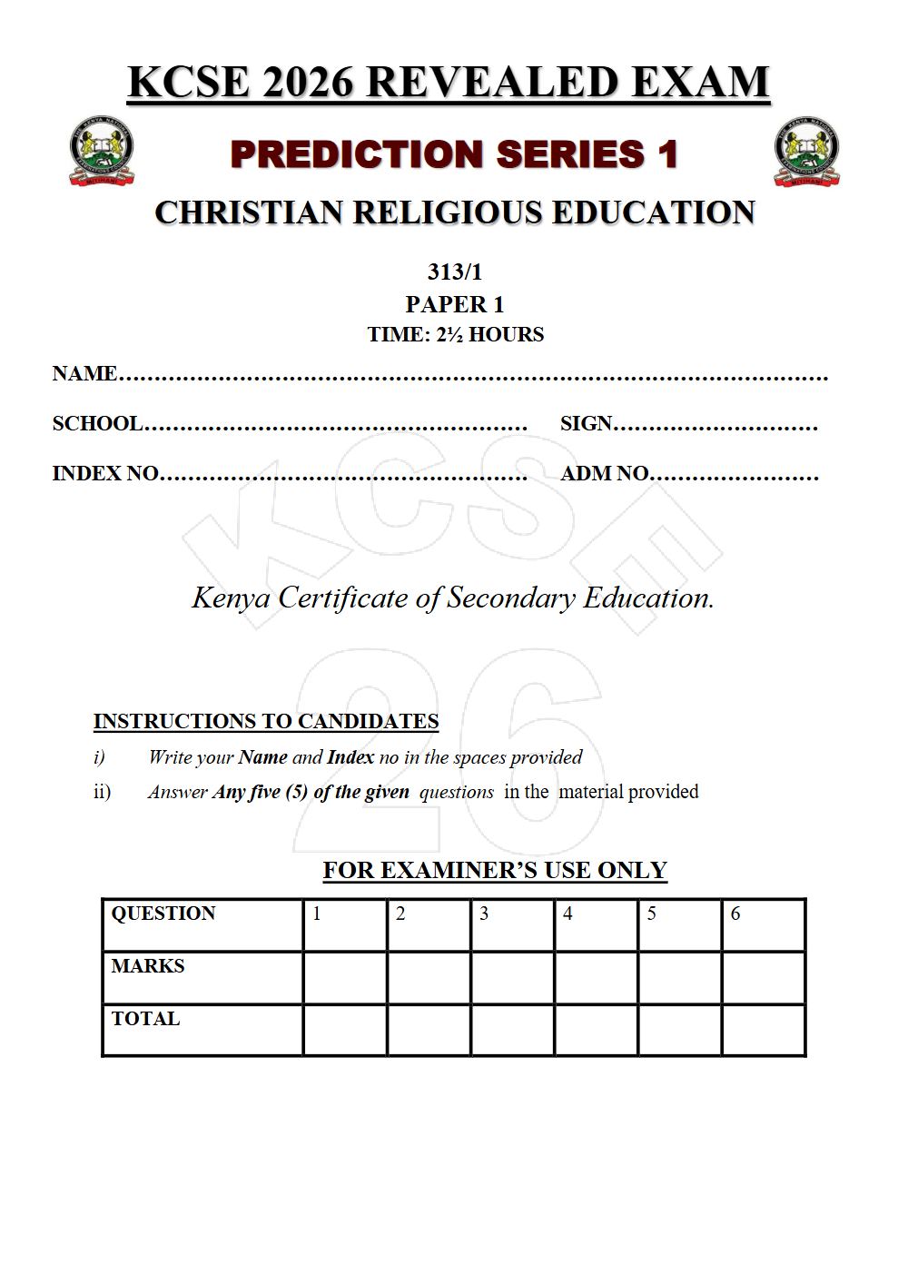 Thumbnail preview of Form 4 CRE Paper 1 KCSE Prediction 2026_17
