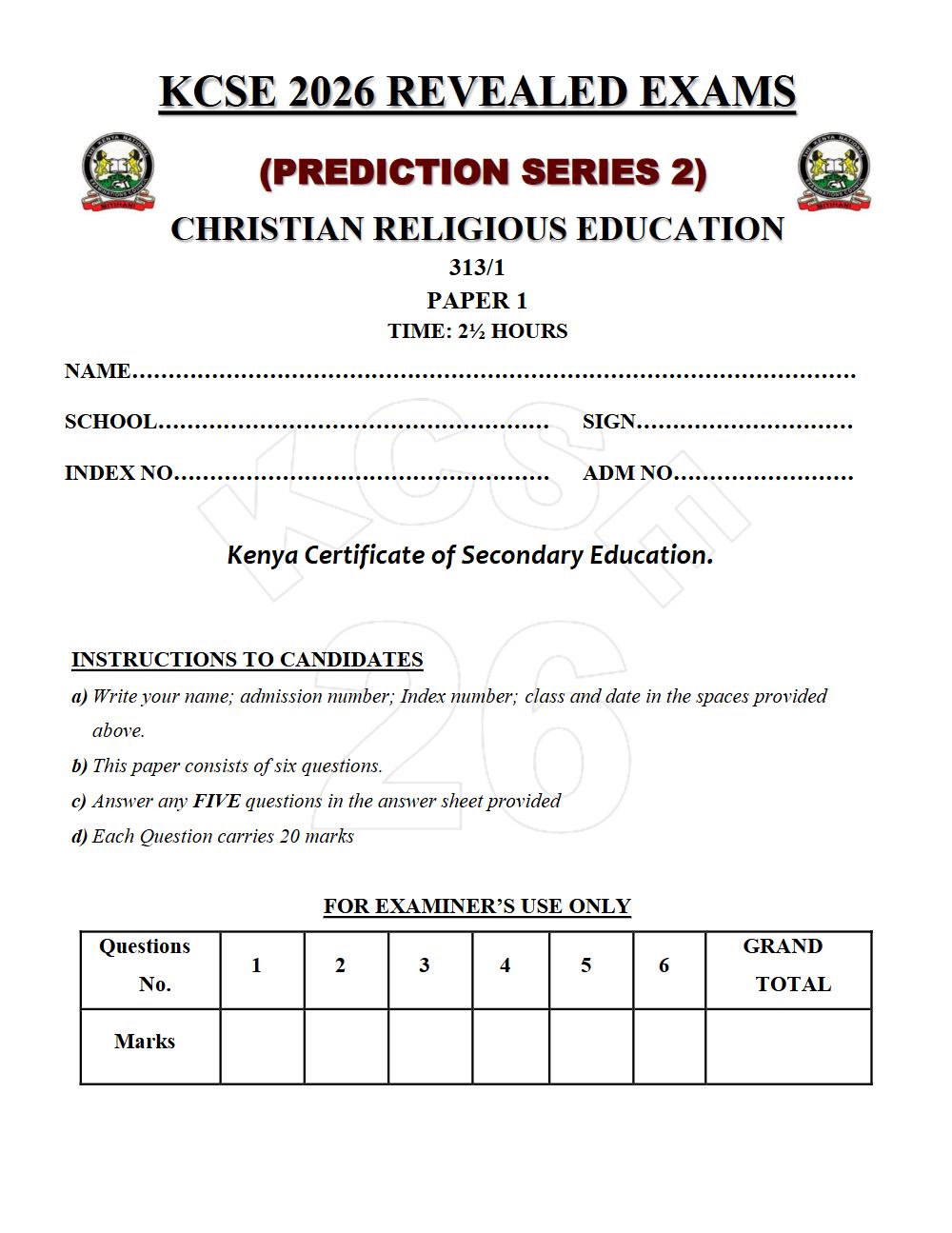 Thumbnail preview of Form 4 CRE Paper 1 KCSE Prediction 2026_18