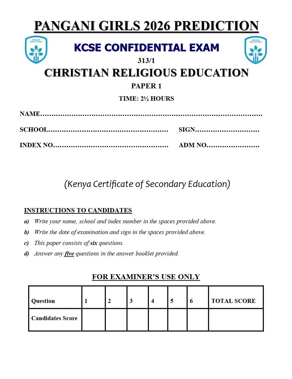 Thumbnail preview of Form 4 CRE Paper 1 KCSE Prediction 2026_29