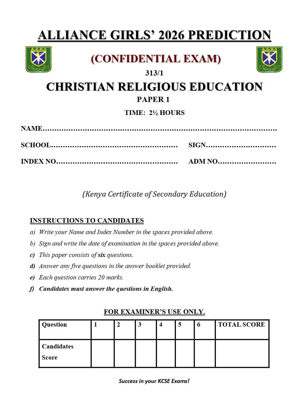 Thumbnail preview of Form 4 CRE Paper 1 KCSE Prediction 2026_6