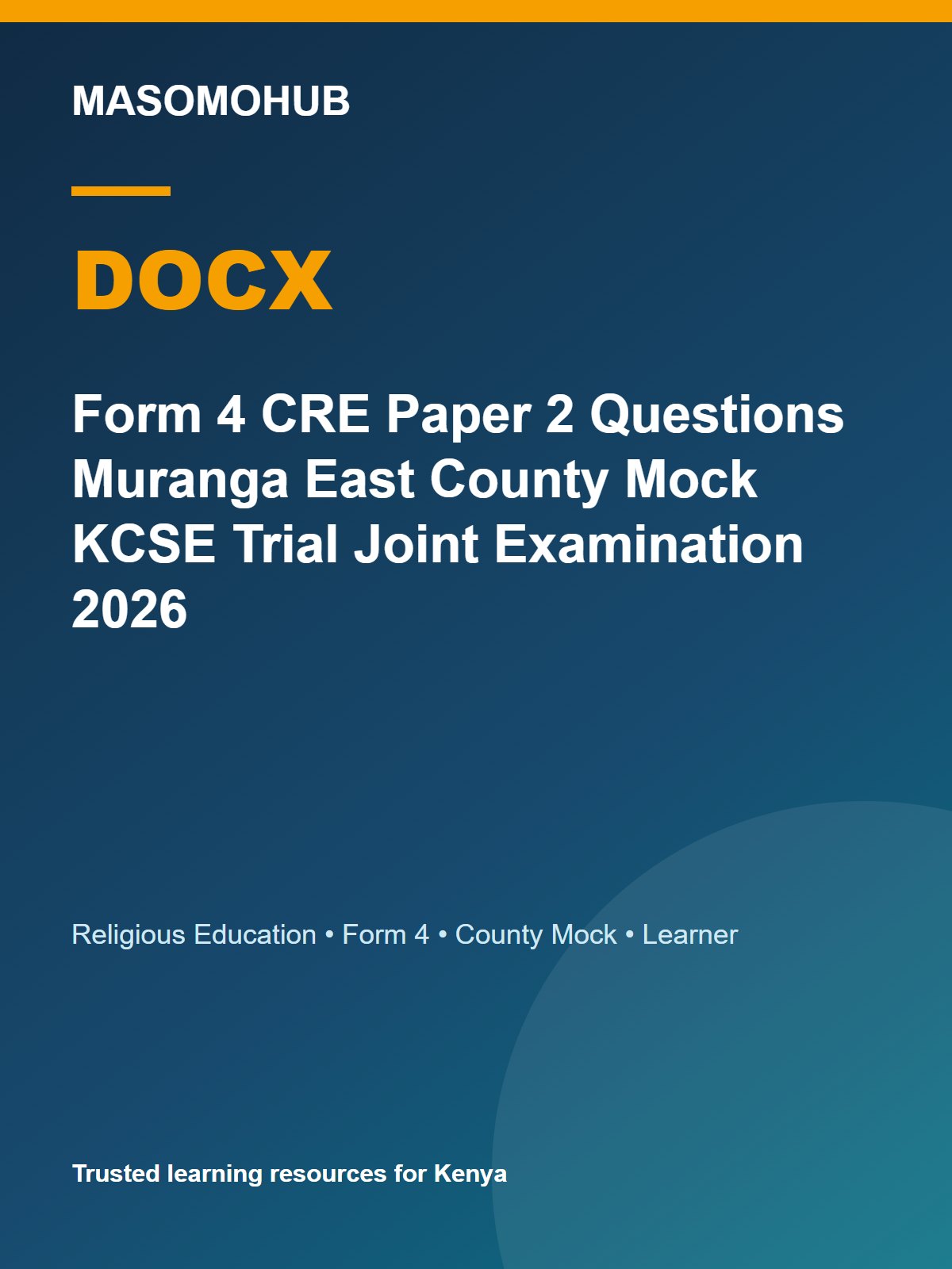 Thumbnail preview of Form 4 CRE Paper 2 Questions Muranga East County Mock KCSE Trial Joint Examination 2026