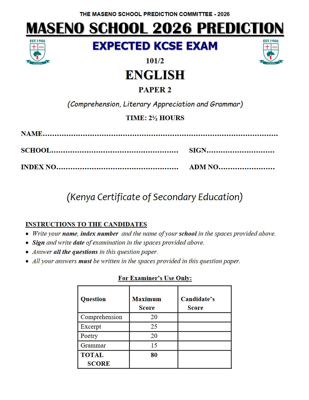 Thumbnail preview of Form 4 English Paper 2 KCSE Prediction 2026_23