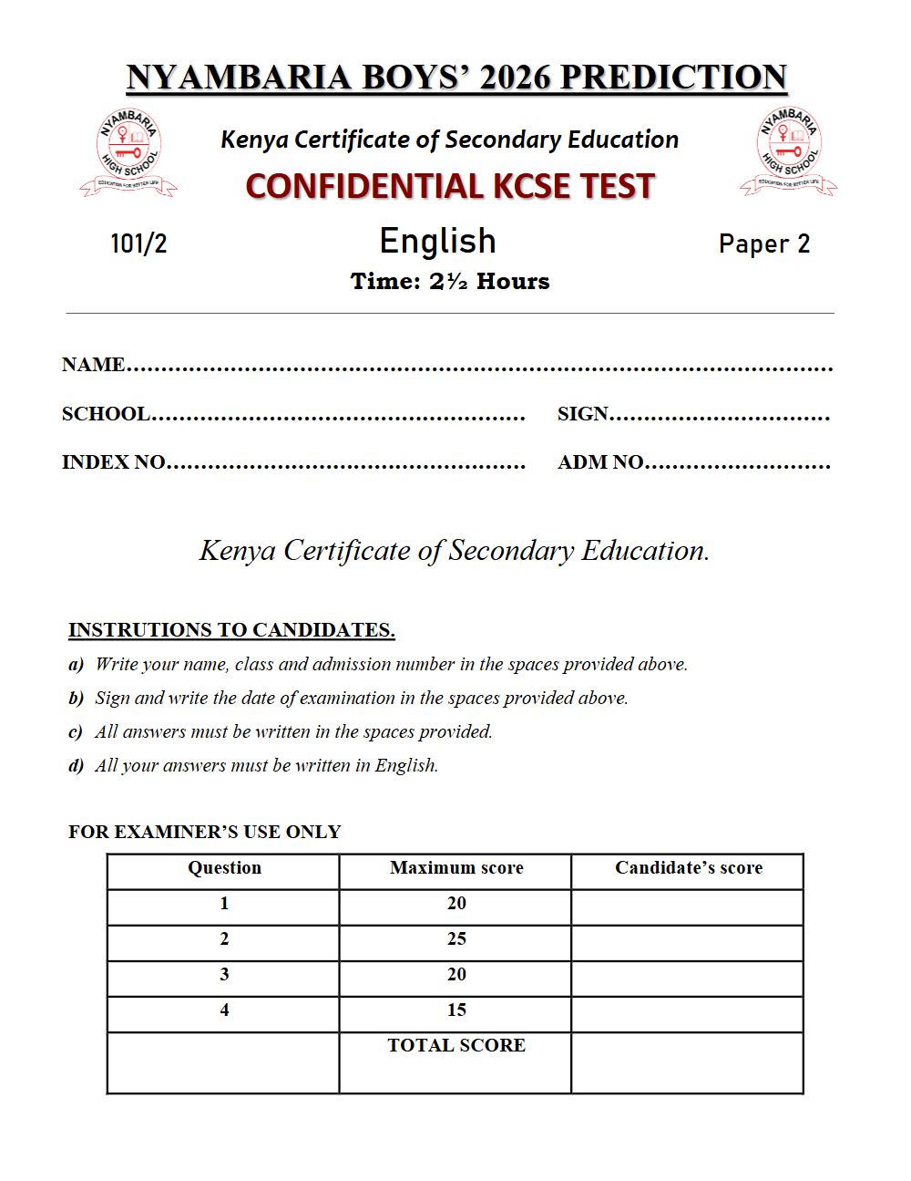 Thumbnail preview of Form 4 English Paper 2 KCSE Prediction 2026_28