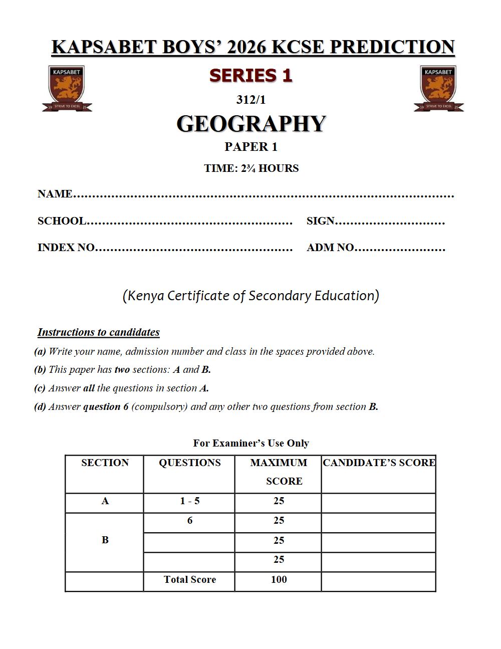 Thumbnail preview of Form 4 Geography Paper 1 KCSE Prediction 2026_12