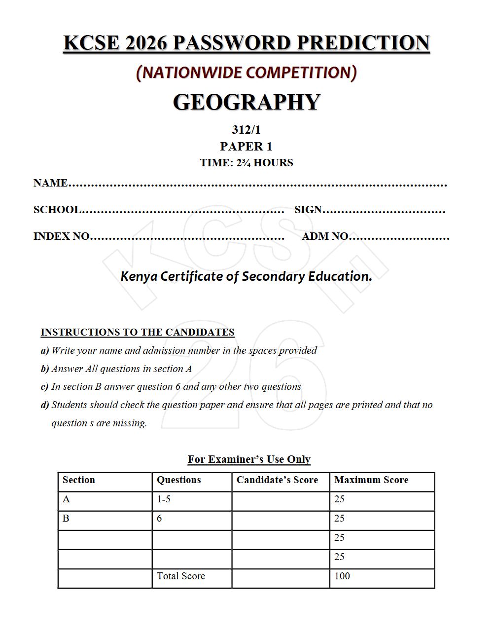 Thumbnail preview of Form 4 Geography Paper 1 KCSE Prediction 2026_13