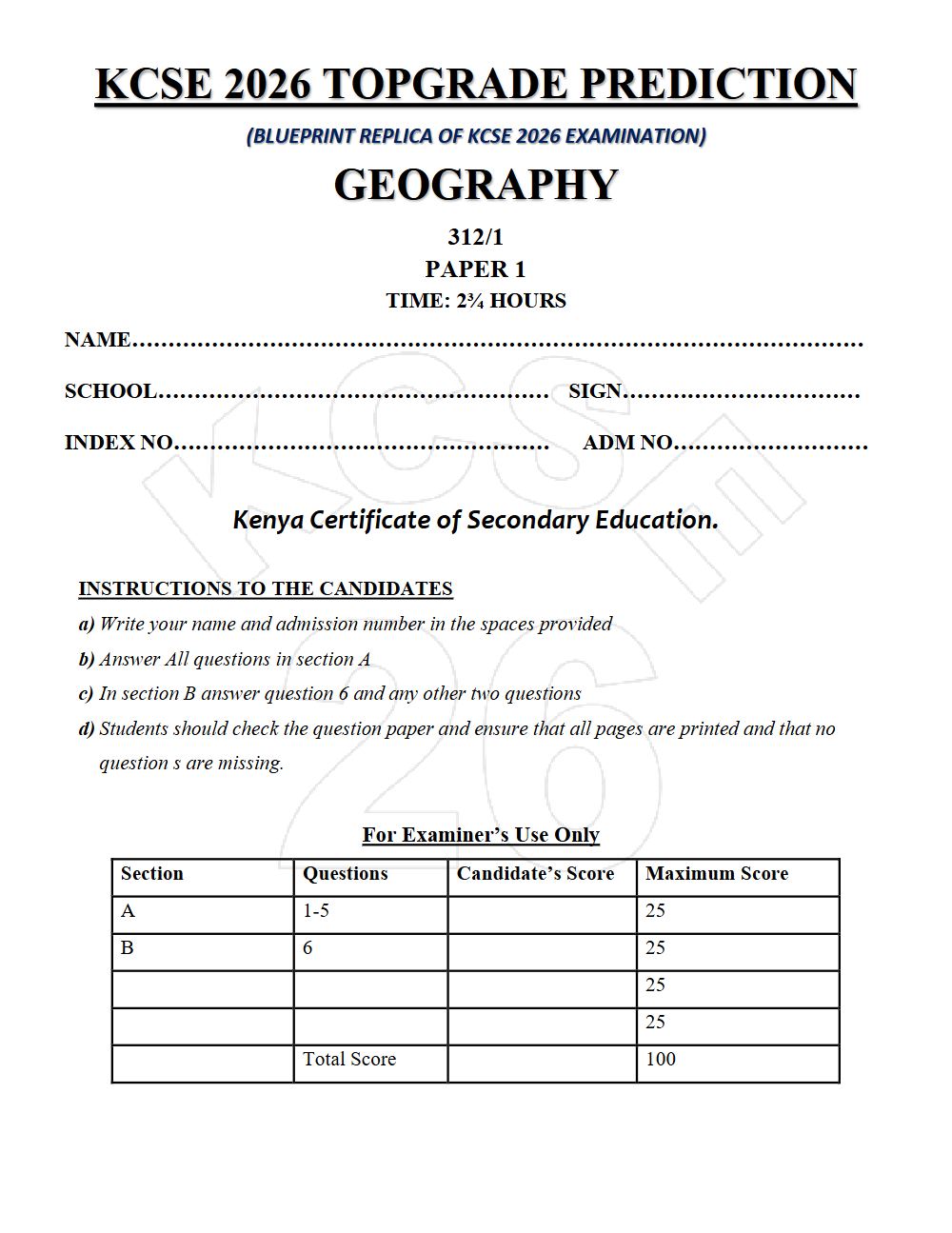 Thumbnail preview of Form 4 Geography Paper 1 KCSE Prediction 2026_20