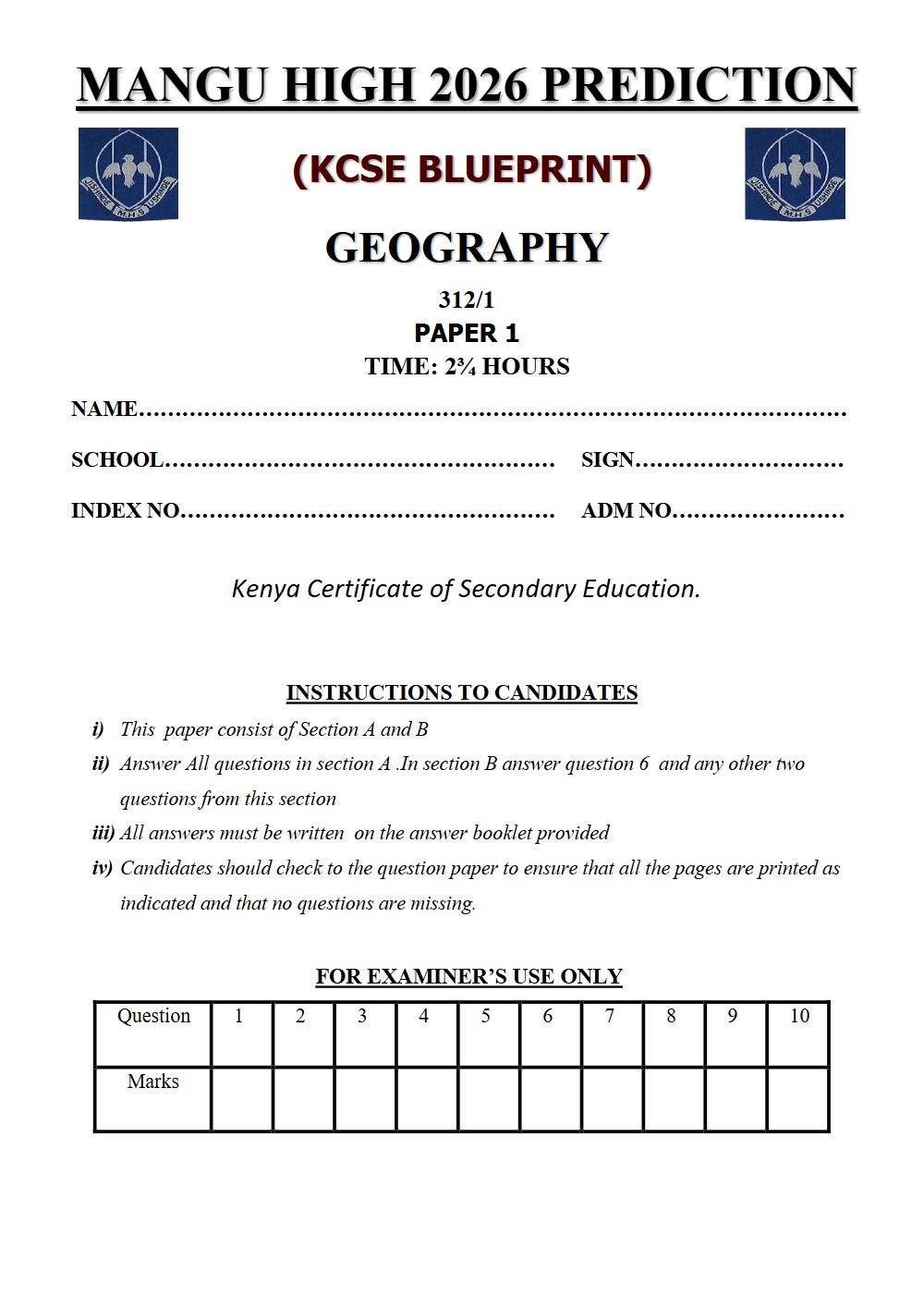 Thumbnail preview of Form 4 Geography Paper 1 KCSE Prediction 2026_21