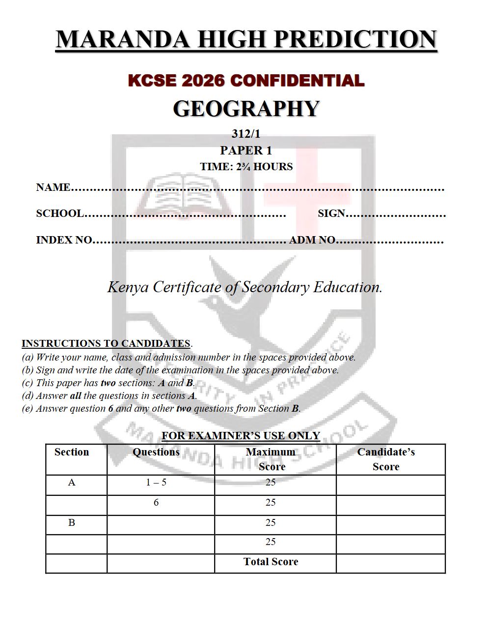 Thumbnail preview of Form 4 Geography Paper 1 KCSE Prediction 2026_22