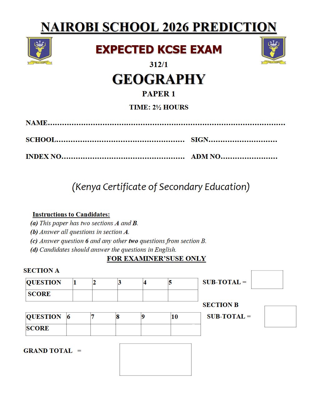 Thumbnail preview of Form 4 Geography Paper 1 KCSE Prediction 2026_27