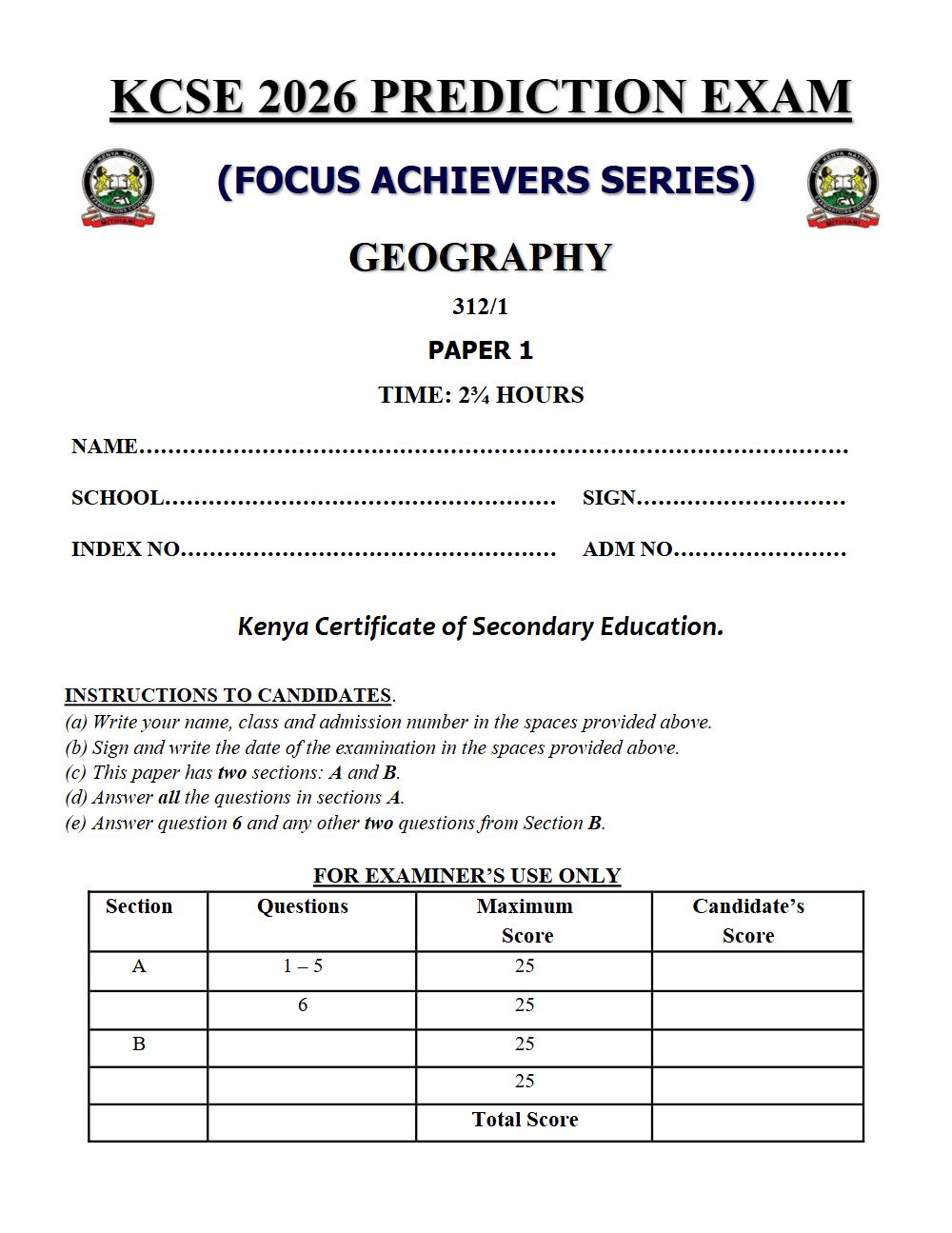 Thumbnail preview of Form 4 Geography Paper 1 KCSE Prediction 2026_8