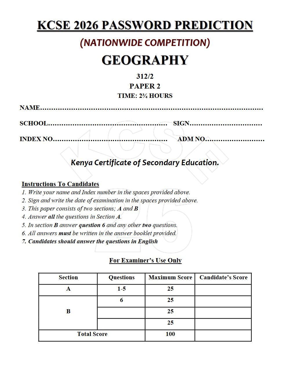 Thumbnail preview of Form 4 Geography Paper 2 KCSE Prediction 2026_13