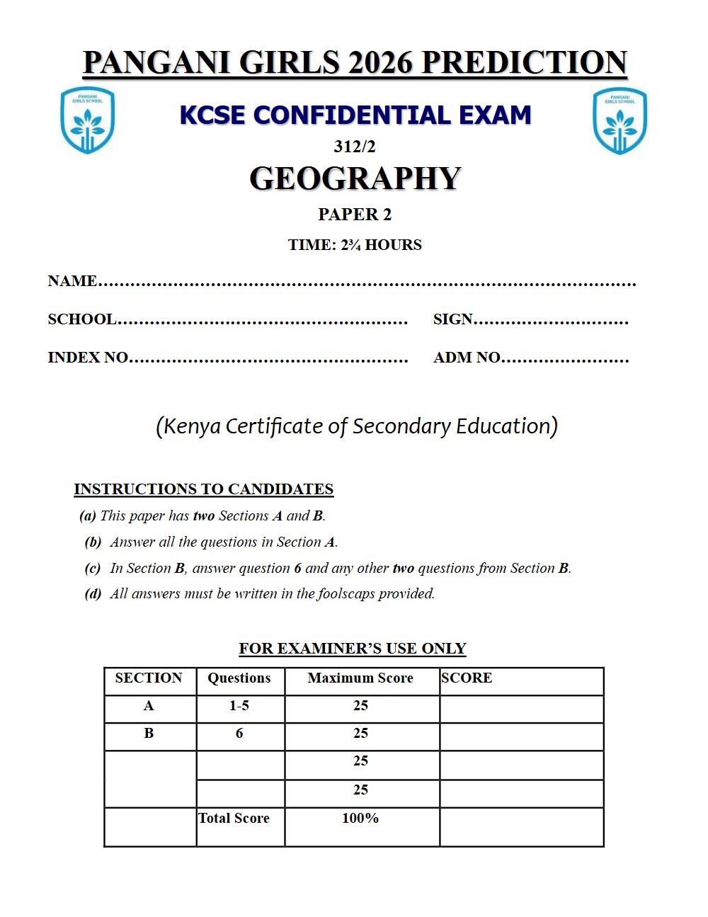 Thumbnail preview of Form 4 Geography Paper 2 KCSE Prediction 2026_29