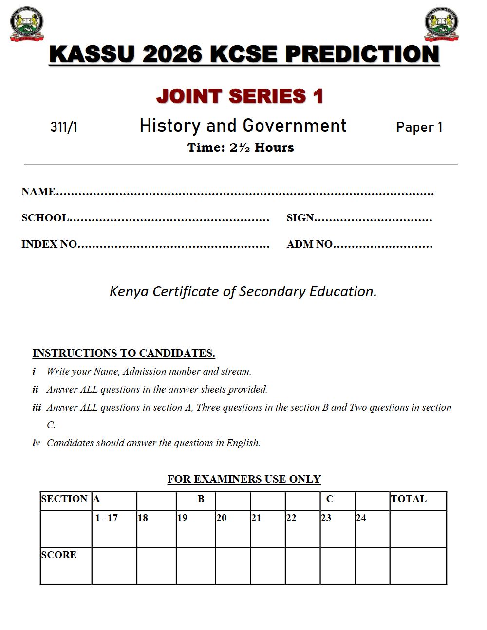 Thumbnail preview of Form 4 History and Government Paper 1 KCSE Prediction 2026_10