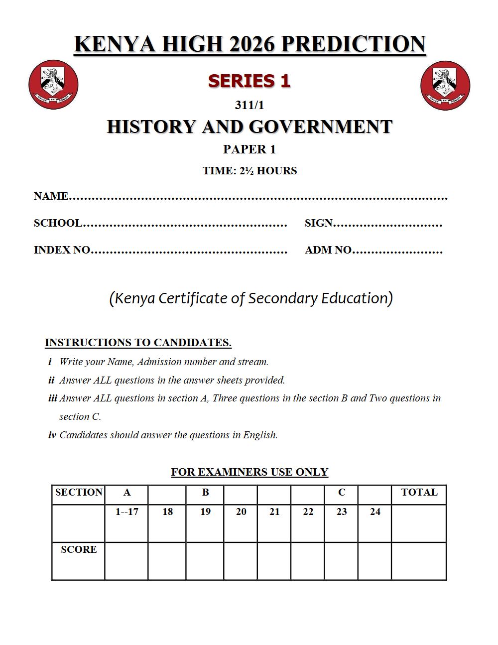 Thumbnail preview of Form 4 History and Government Paper 1 KCSE Prediction 2026_11