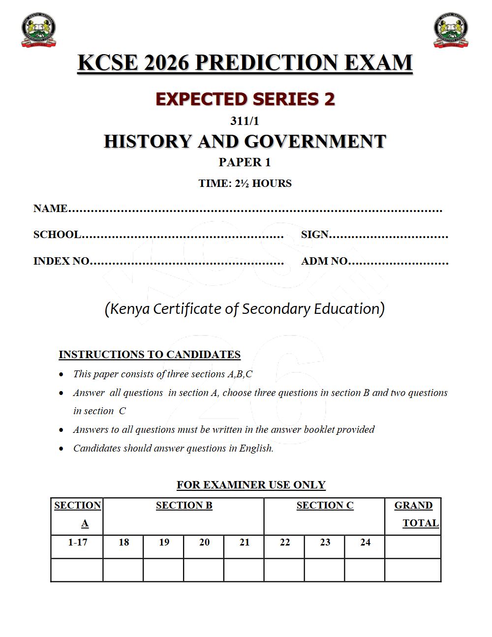 Thumbnail preview of Form 4 History and Government Paper 1 KCSE Prediction 2026_15