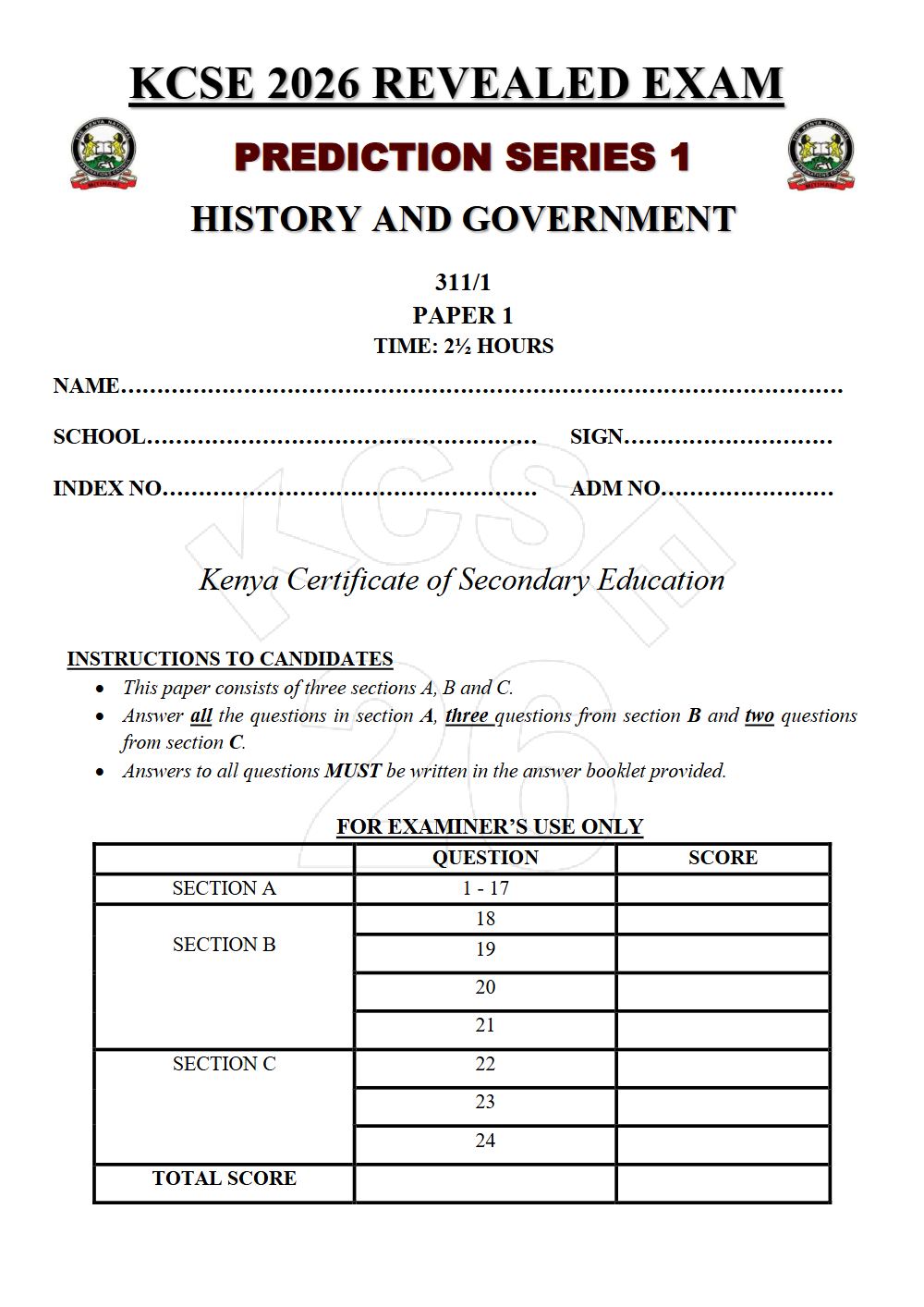 Thumbnail preview of Form 4 History and Government Paper 1 KCSE Prediction 2026_17