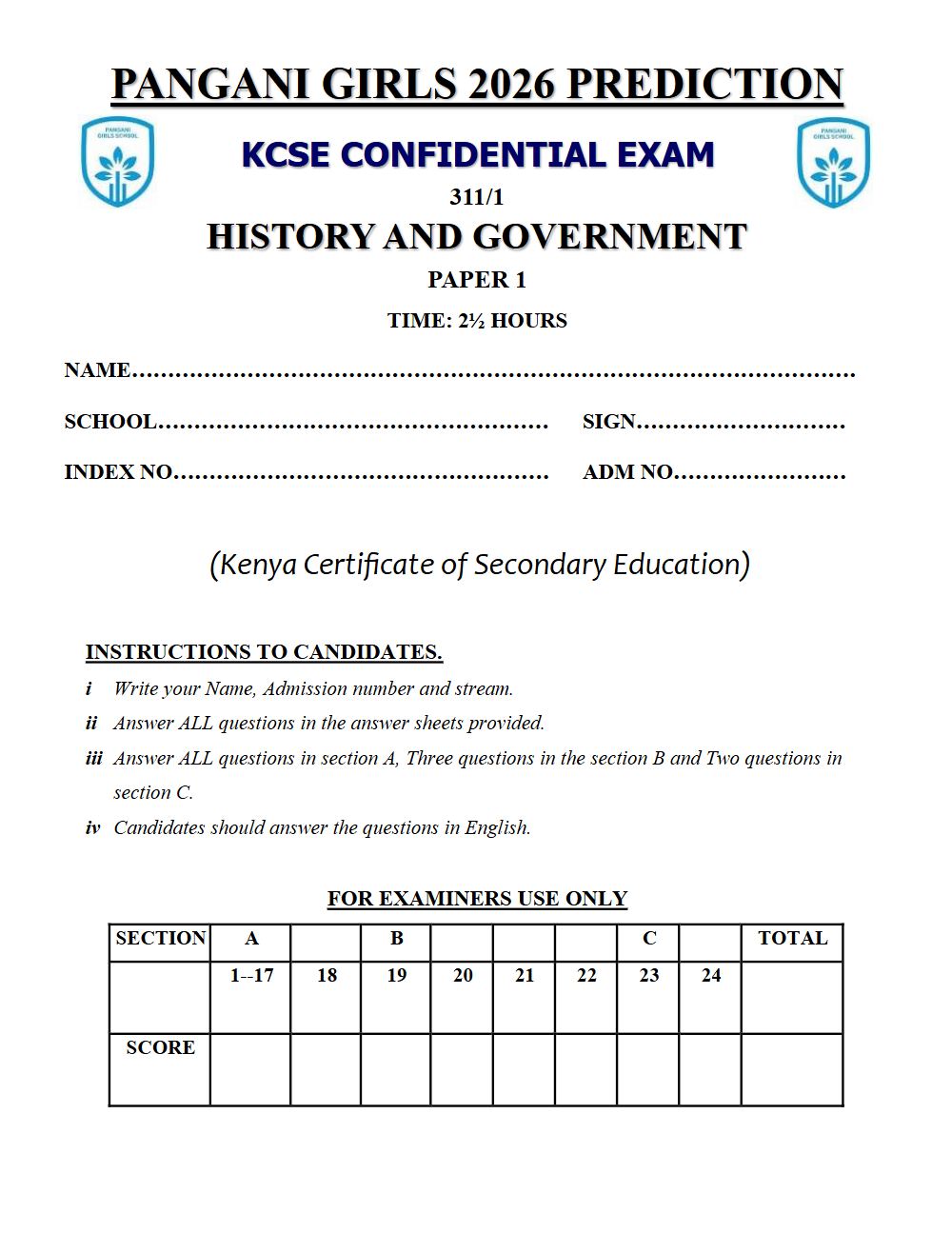 Thumbnail preview of Form 4 History and Government Paper 1 KCSE Prediction 2026_29