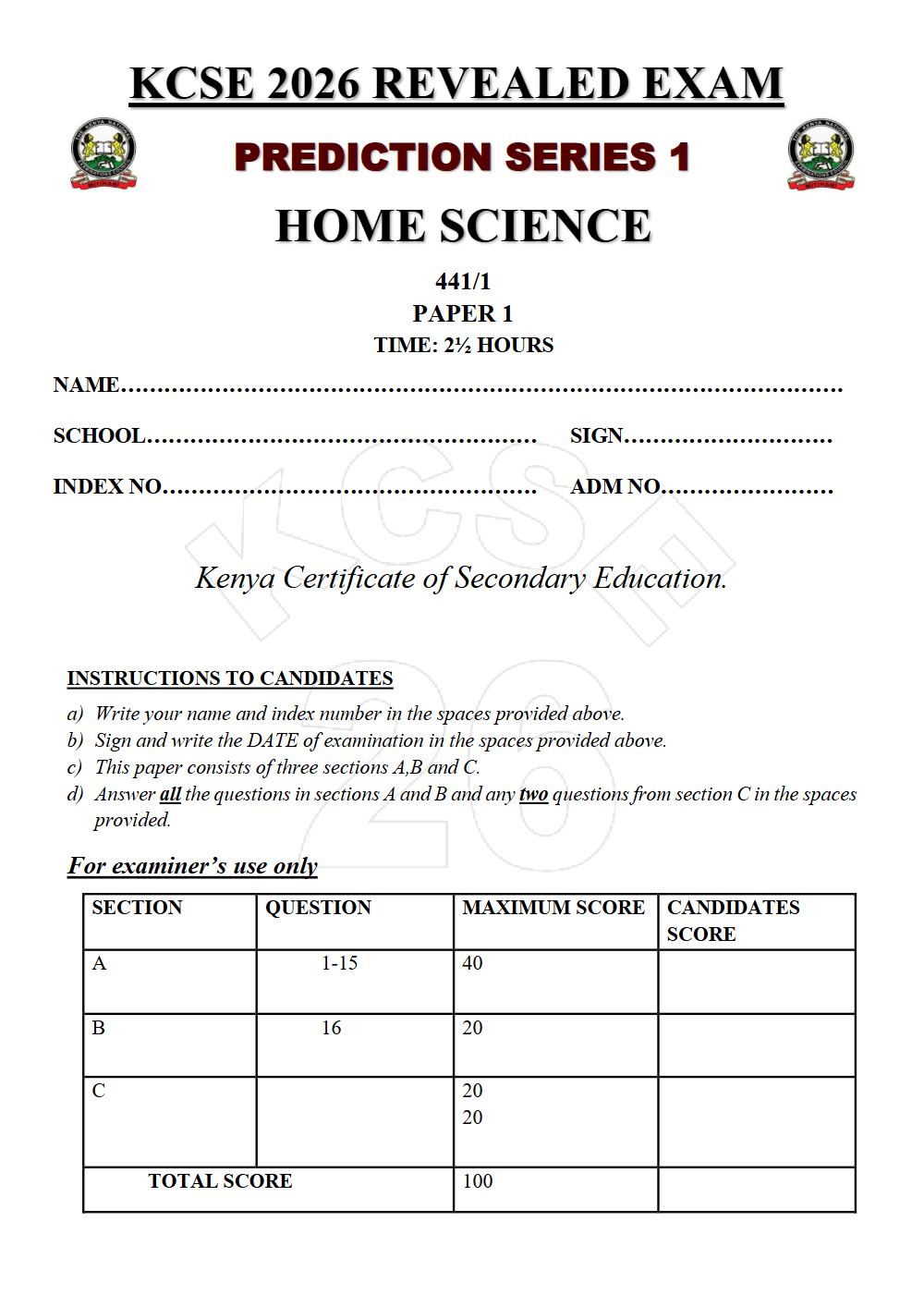Thumbnail preview of Form 4 Home Science Paper 1 KCSE Prediction 2026_17