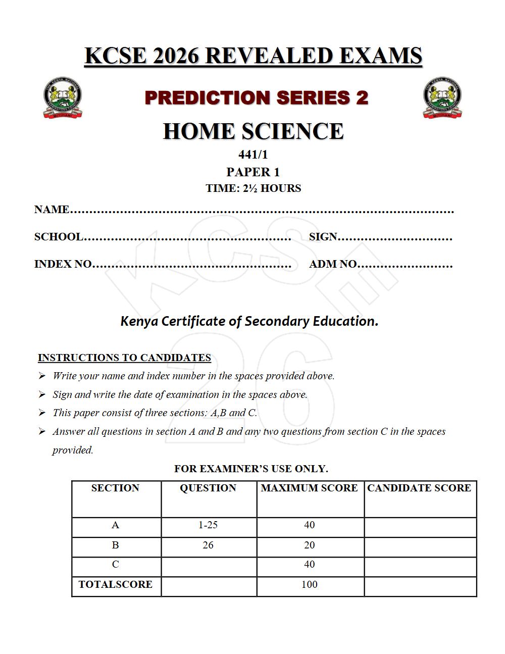 Thumbnail preview of Form 4 Home Science Paper 1 KCSE Prediction 2026_18