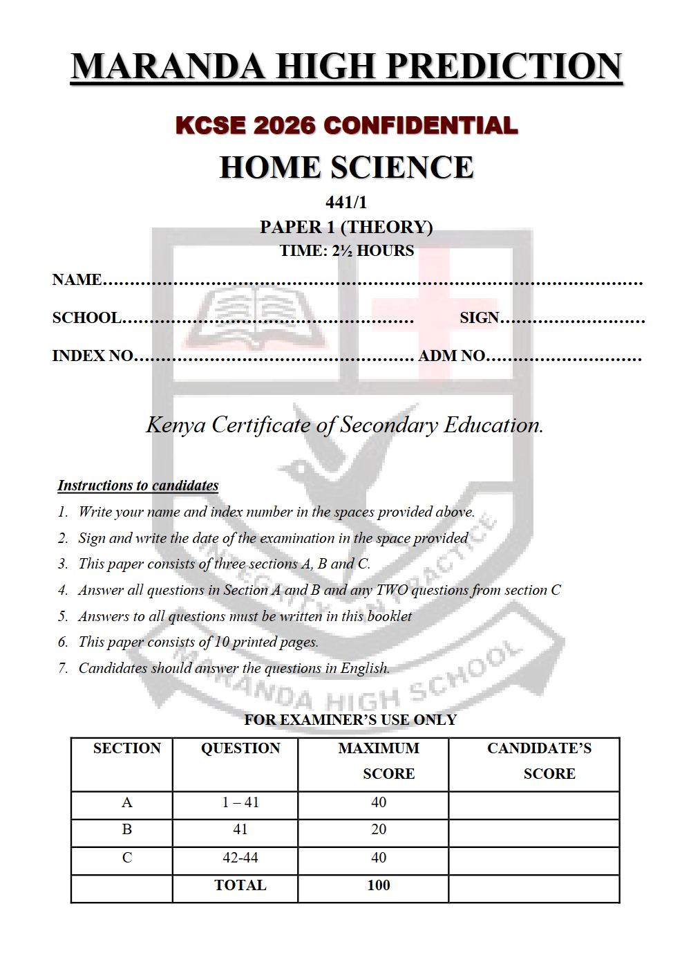 Thumbnail preview of Form 4 Home Science Paper 1 KCSE Prediction 2026_22