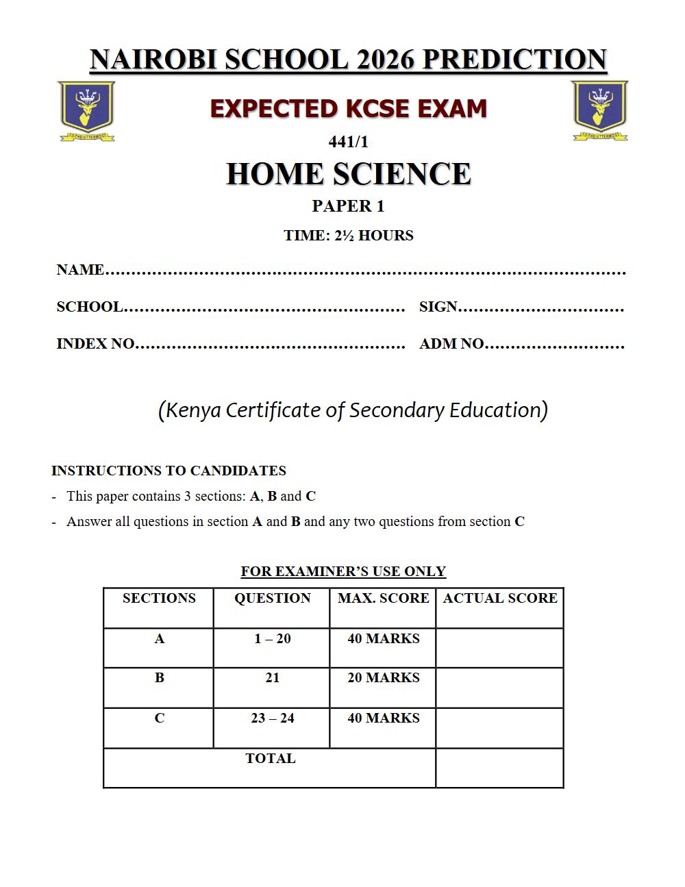 Thumbnail preview of Form 4 Home Science Paper 1 KCSE Prediction 2026_27