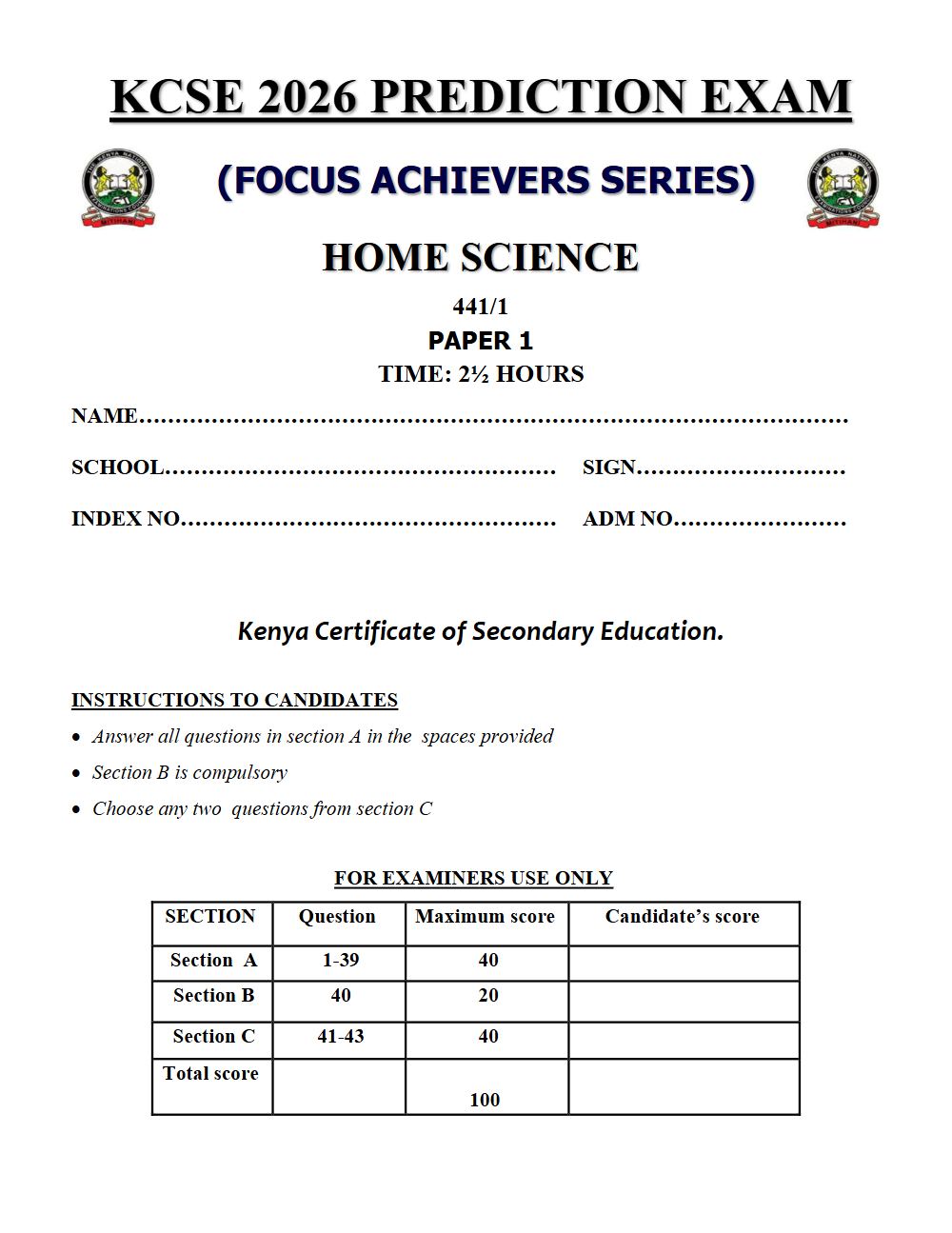 Thumbnail preview of Form 4 Home Science Paper 1 KCSE Prediction 2026_8