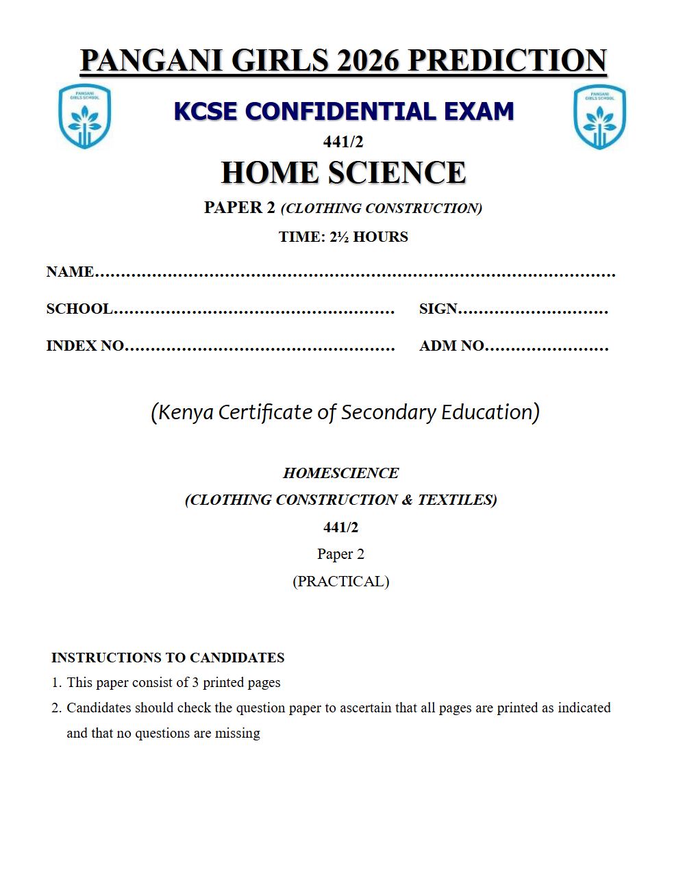 Thumbnail preview of Form 4 Home Science Paper 2 Clothing Construction KCSE Prediction 2026_29