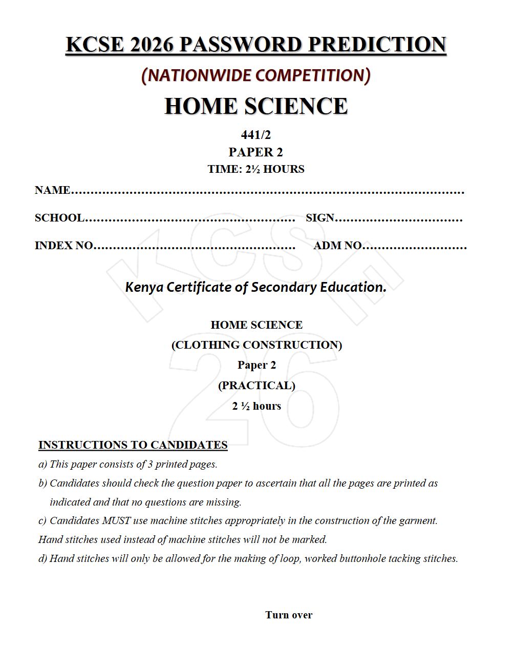 Thumbnail preview of Form 4 Home Science Paper 2 KCSE Prediction 2026_13