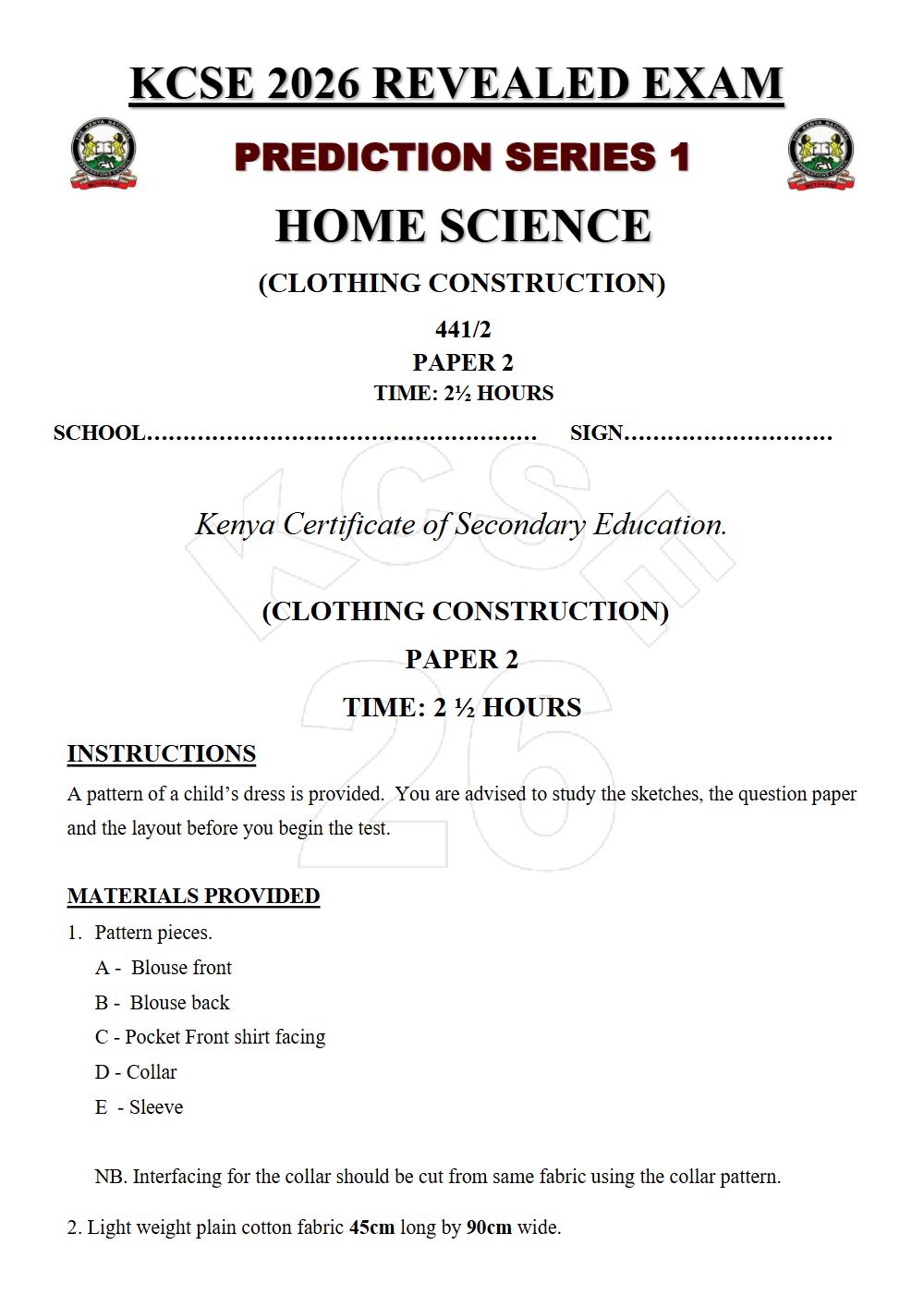 Thumbnail preview of Form 4 Home Science Paper 2 KCSE Prediction 2026_17