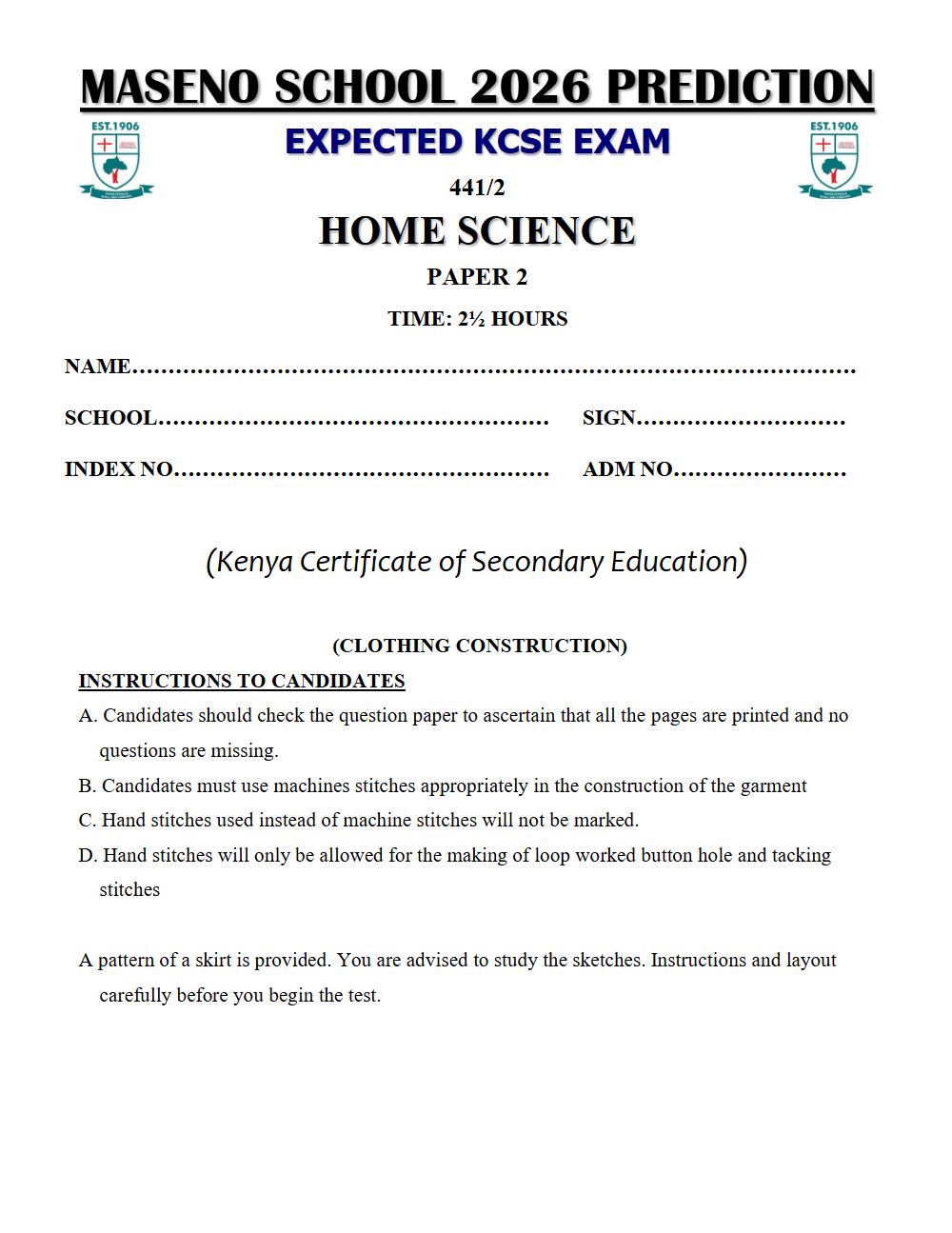 Thumbnail preview of Form 4 Home Science Paper 2 KCSE Prediction 2026_23