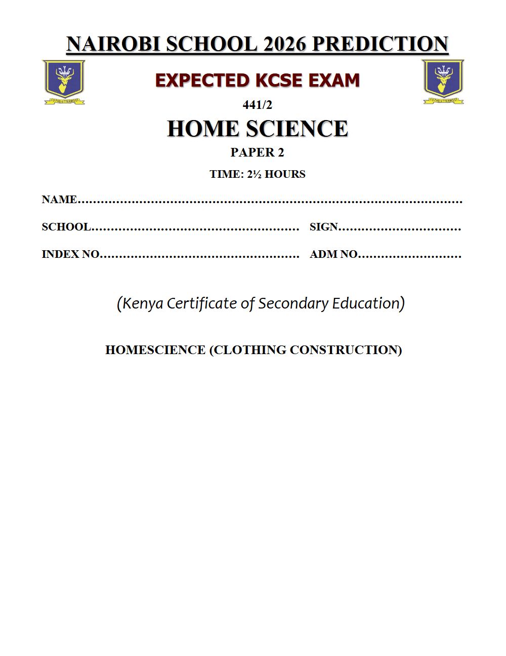 Thumbnail preview of Form 4 Home Science Paper 2 KCSE Prediction 2026_27