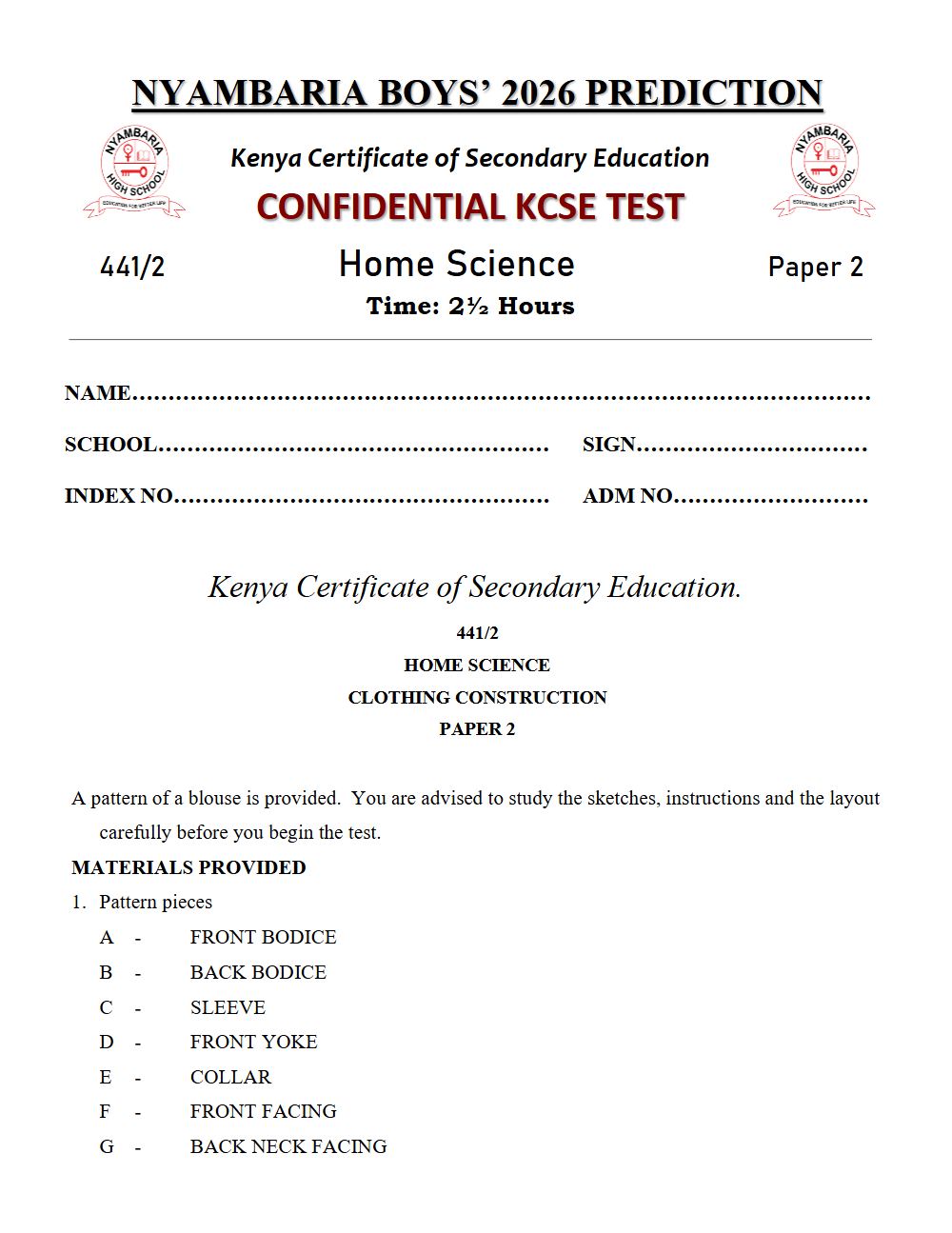 Thumbnail preview of Form 4 Home Science Paper 2 KCSE Prediction 2026_28