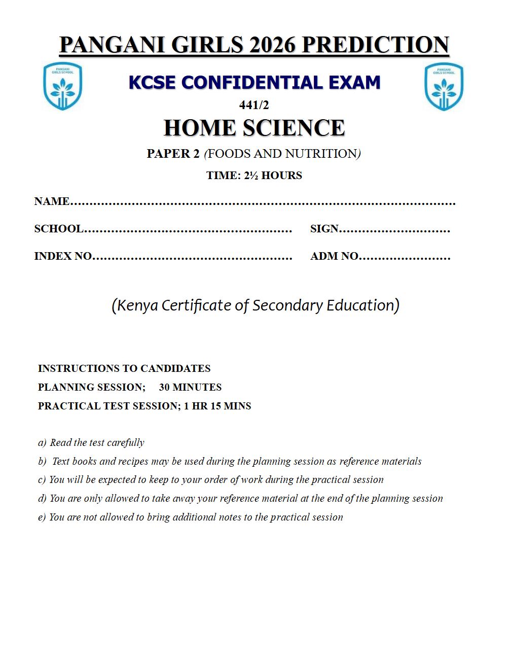 Thumbnail preview of Form 4 Home Science Paper 2 KCSE Prediction 2026_29