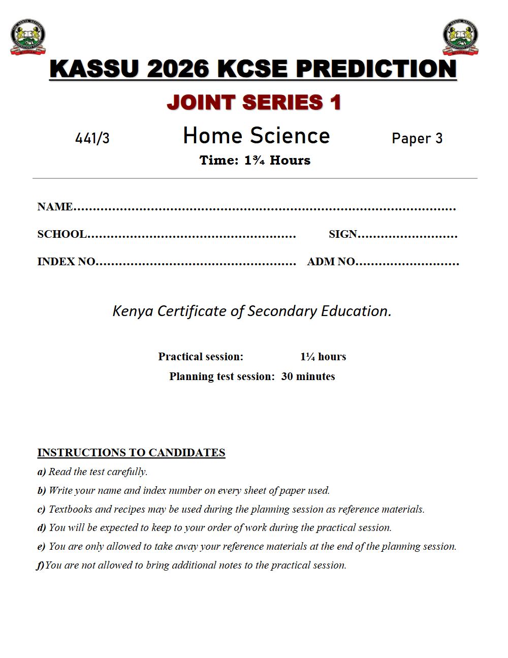 Thumbnail preview of Form 4 Home Science Paper 3 KCSE Prediction 2026_10