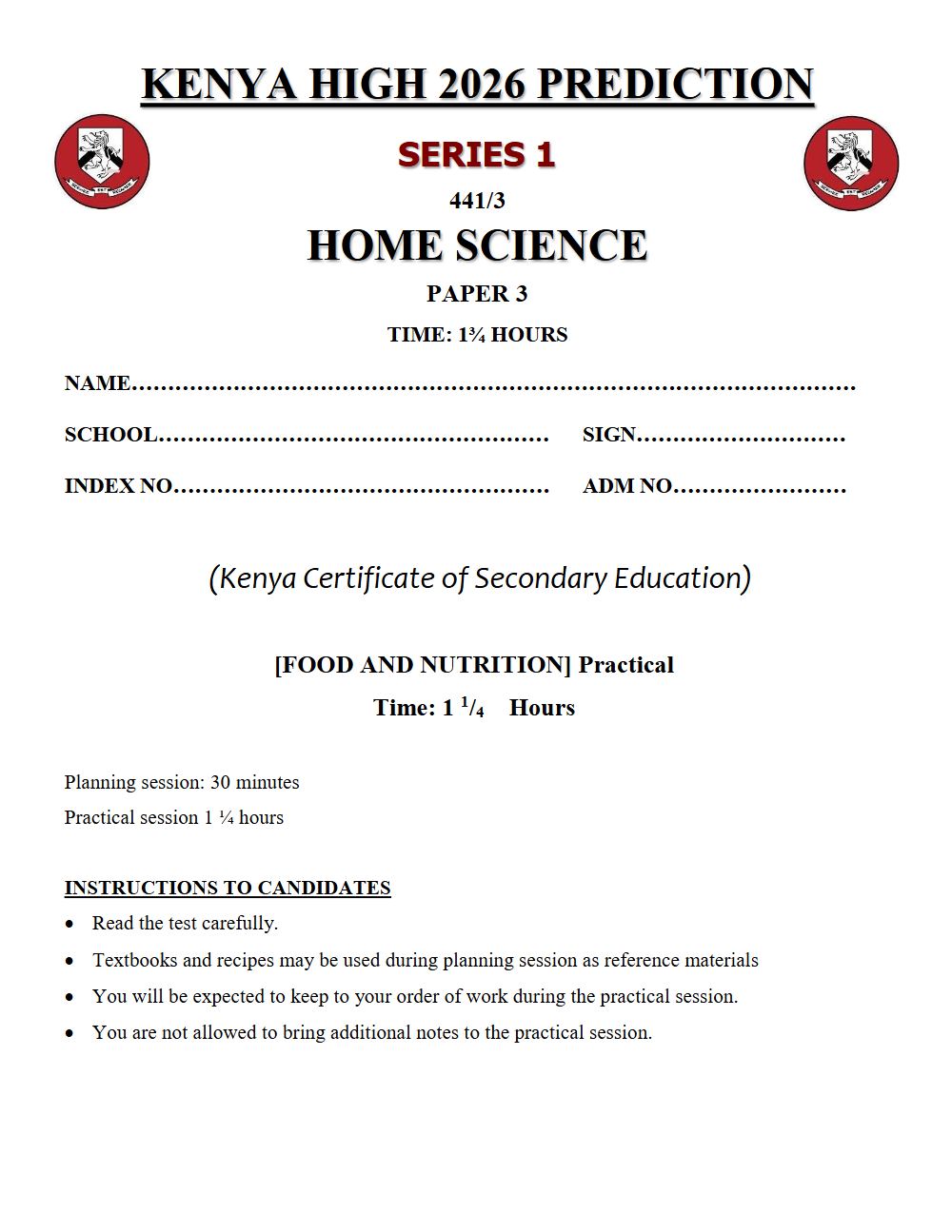 Thumbnail preview of Form 4 Home Science Paper 3 KCSE Prediction 2026_11