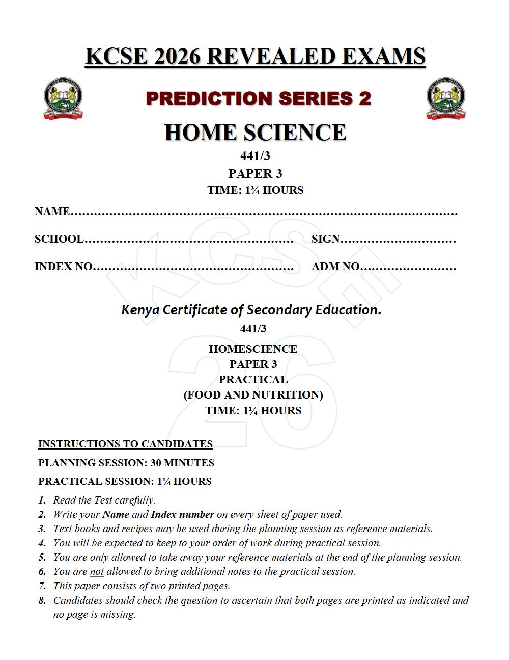 Thumbnail preview of Form 4 Home Science Paper 3 KCSE Prediction 2026_18