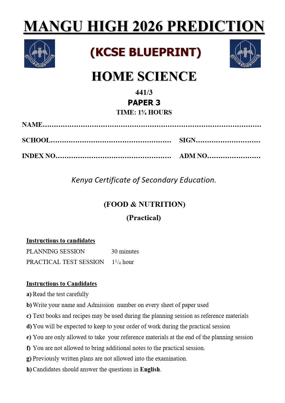Thumbnail preview of Form 4 Home Science Paper 3 KCSE Prediction 2026_21