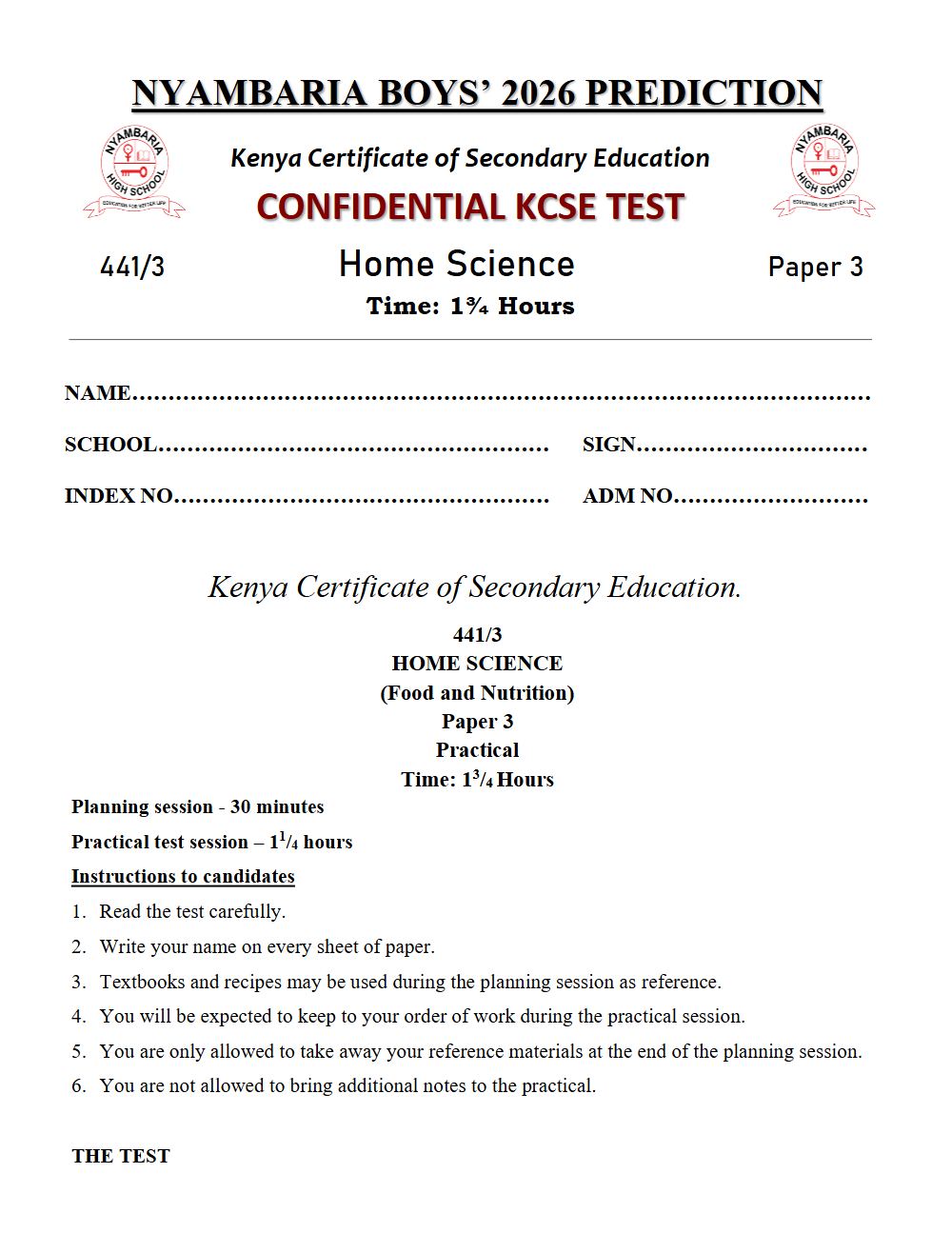 Thumbnail preview of Form 4 Home Science Paper 3 KCSE Prediction 2026_28