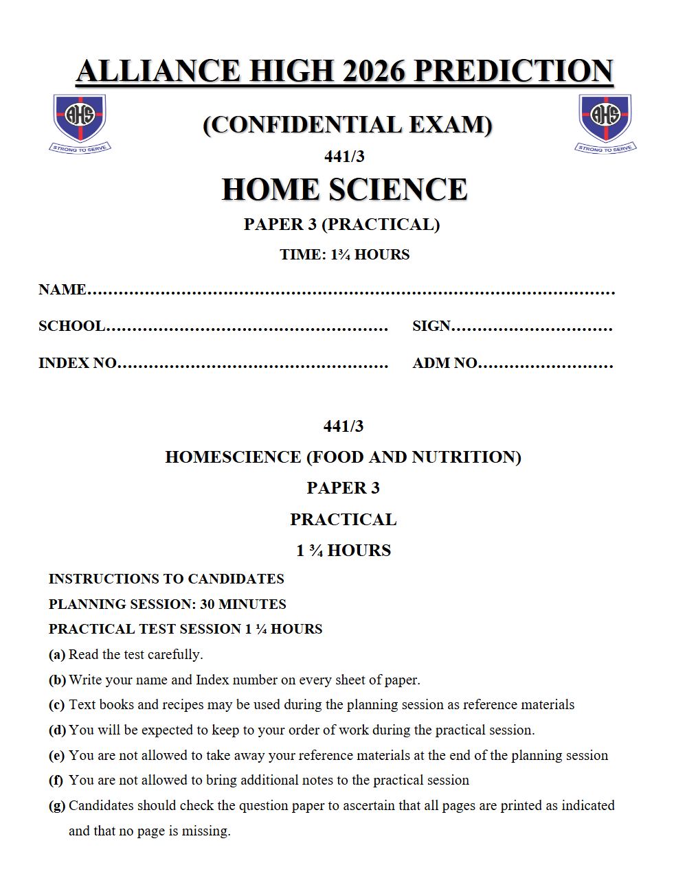Thumbnail preview of Form 4 Home Science Paper 3 KCSE Prediction 2026_5