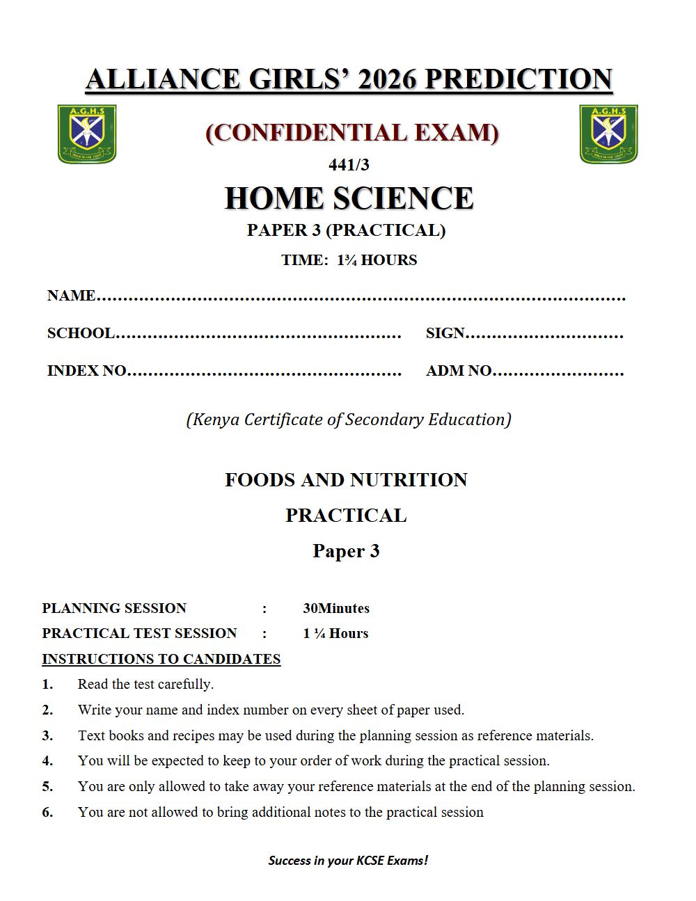 Thumbnail preview of Form 4 Home Science Paper 3 KCSE Prediction 2026_6