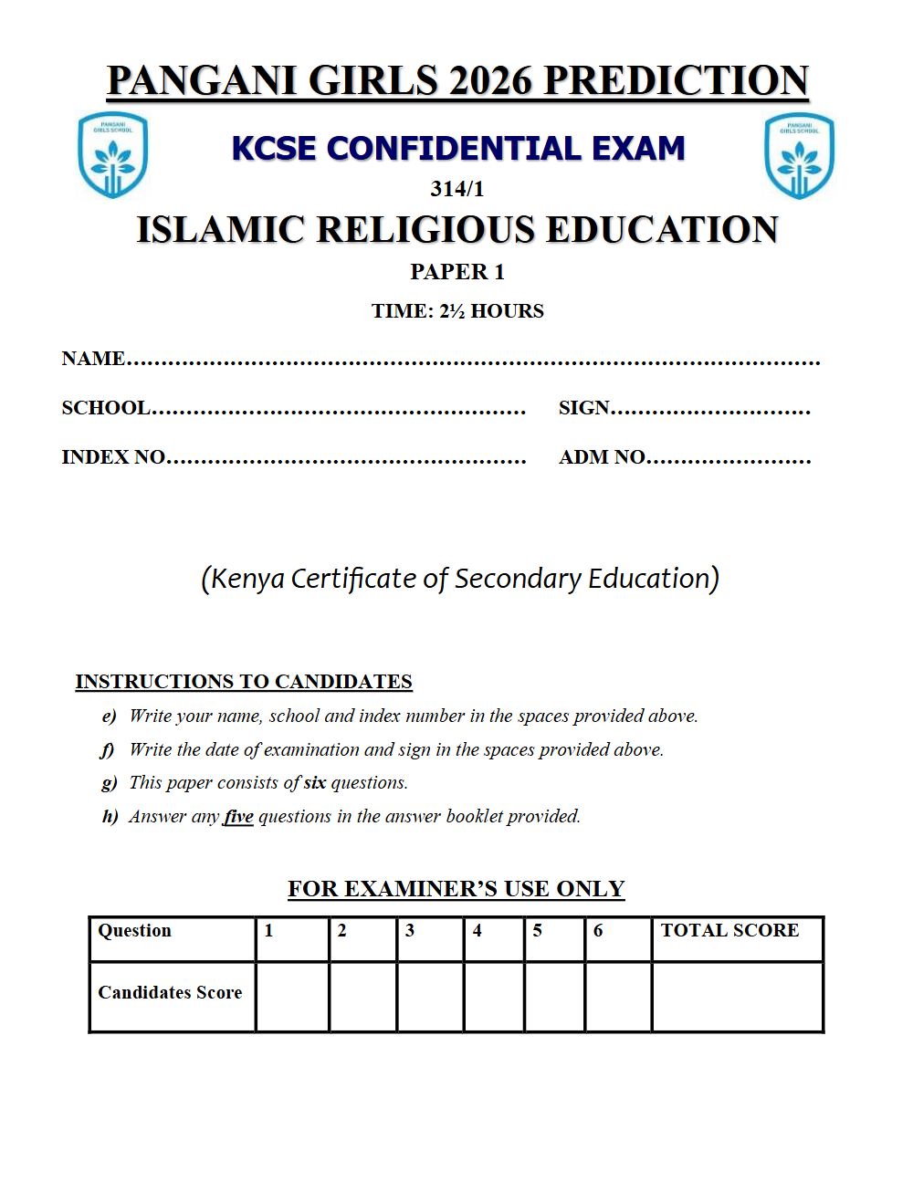 Thumbnail preview of Form 4 IRE Paper 1 Version 2 KCSE Prediction 2026_29