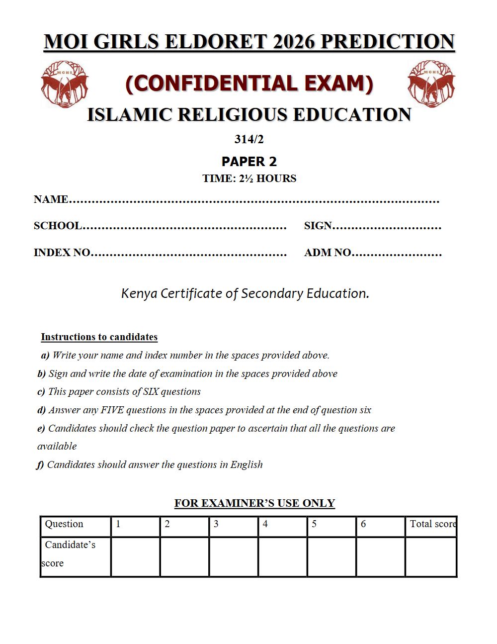 Preview of Form 4 KCSE Prediction Islamic Religious Education (IRE) Paper 2 Prediction Paper 2026