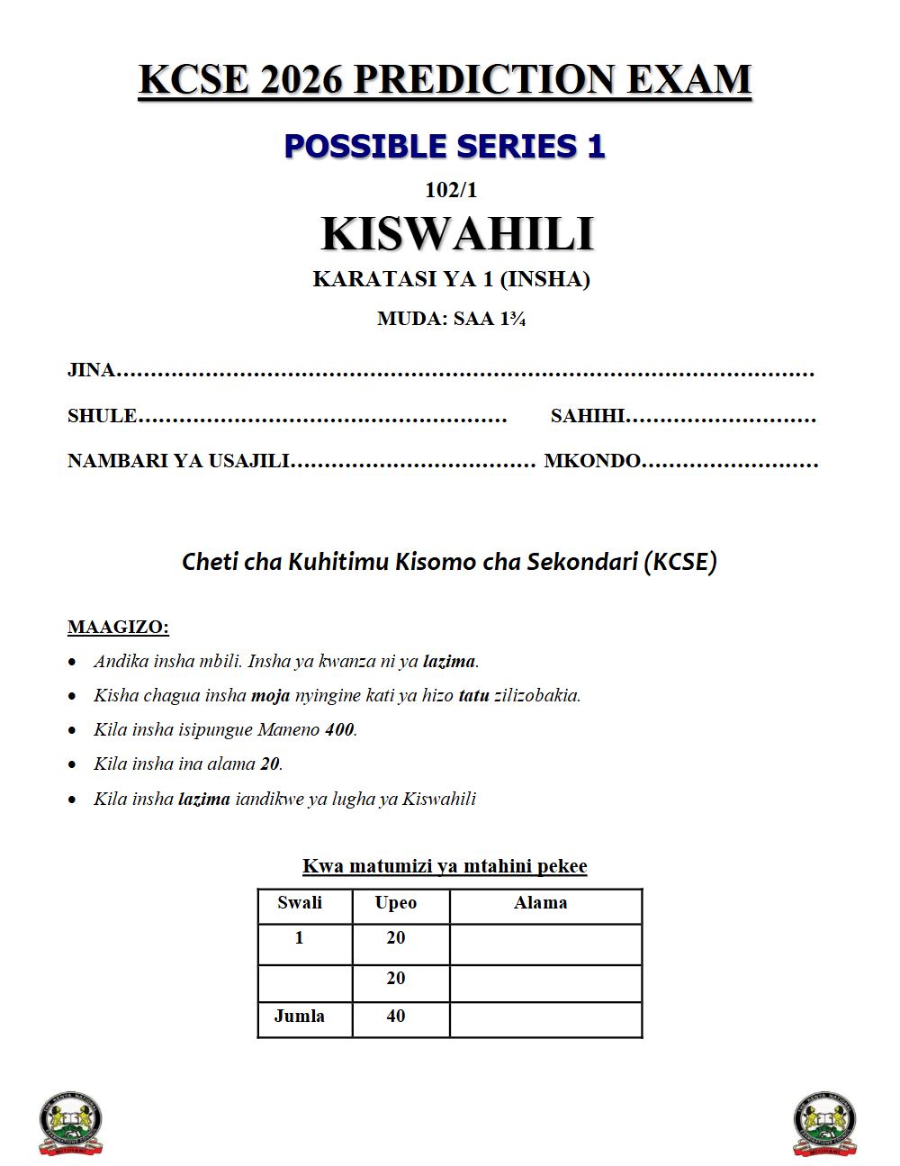 Thumbnail preview of Form 4 Kiswahili Paper 1 KCSE Prediction 2026_14