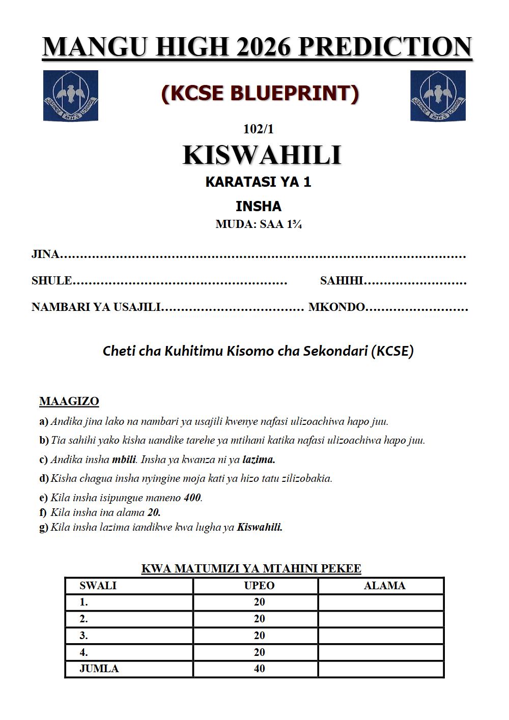 Thumbnail preview of Form 4 Kiswahili Paper 1 KCSE Prediction 2026_21