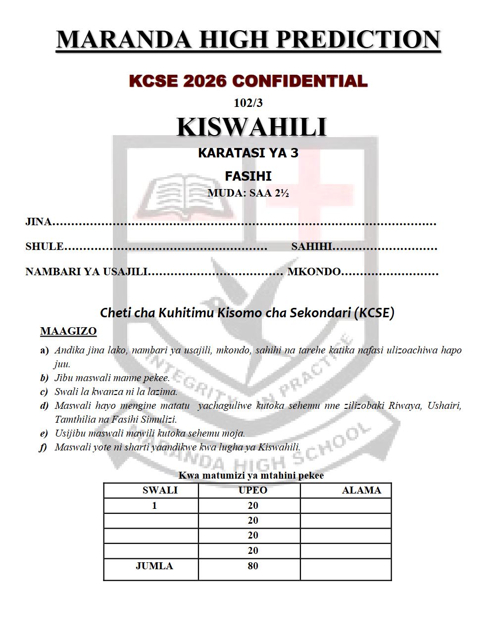 Thumbnail preview of Form 4 Kiswahili Paper 3 KCSE Prediction 2026_22