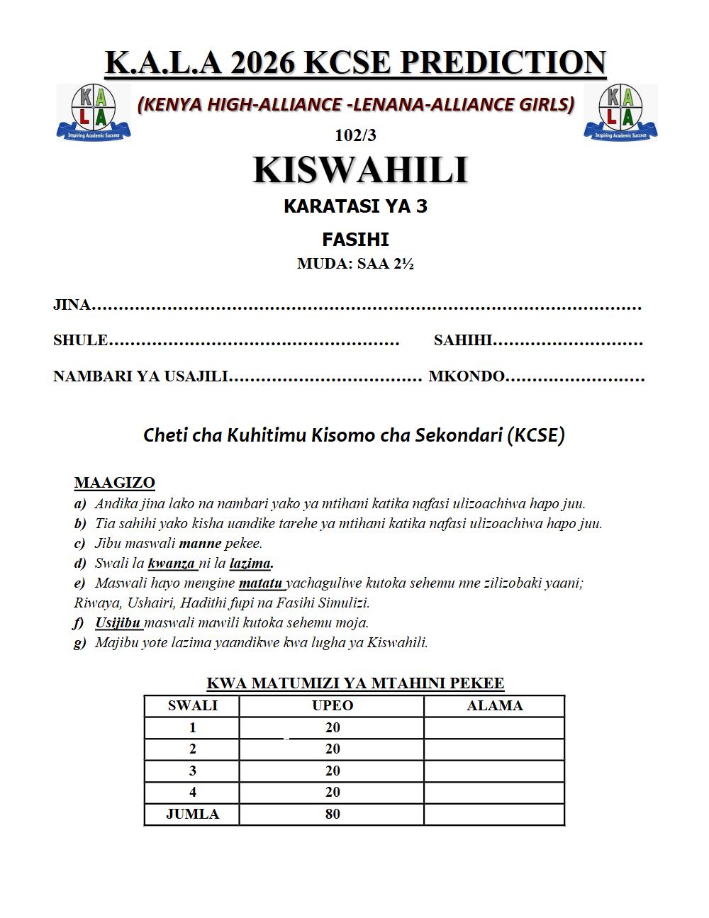 Thumbnail preview of Form 4 Kiswahili Paper 3 KCSE Prediction 2026_9