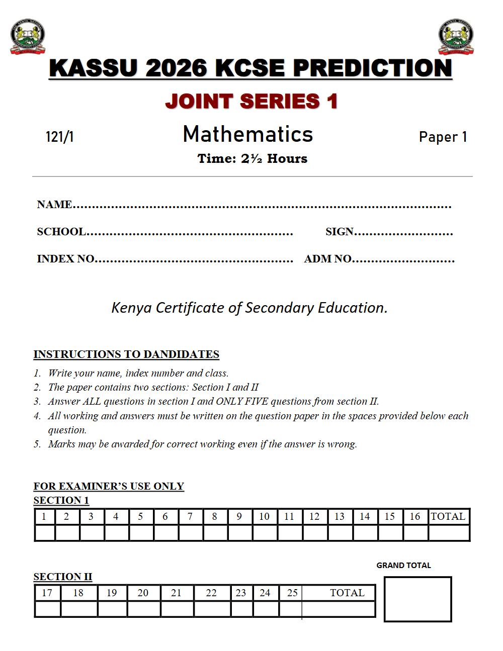 Thumbnail preview of Form 4 Mathematics Paper 1 KCSE Prediction 2026_10